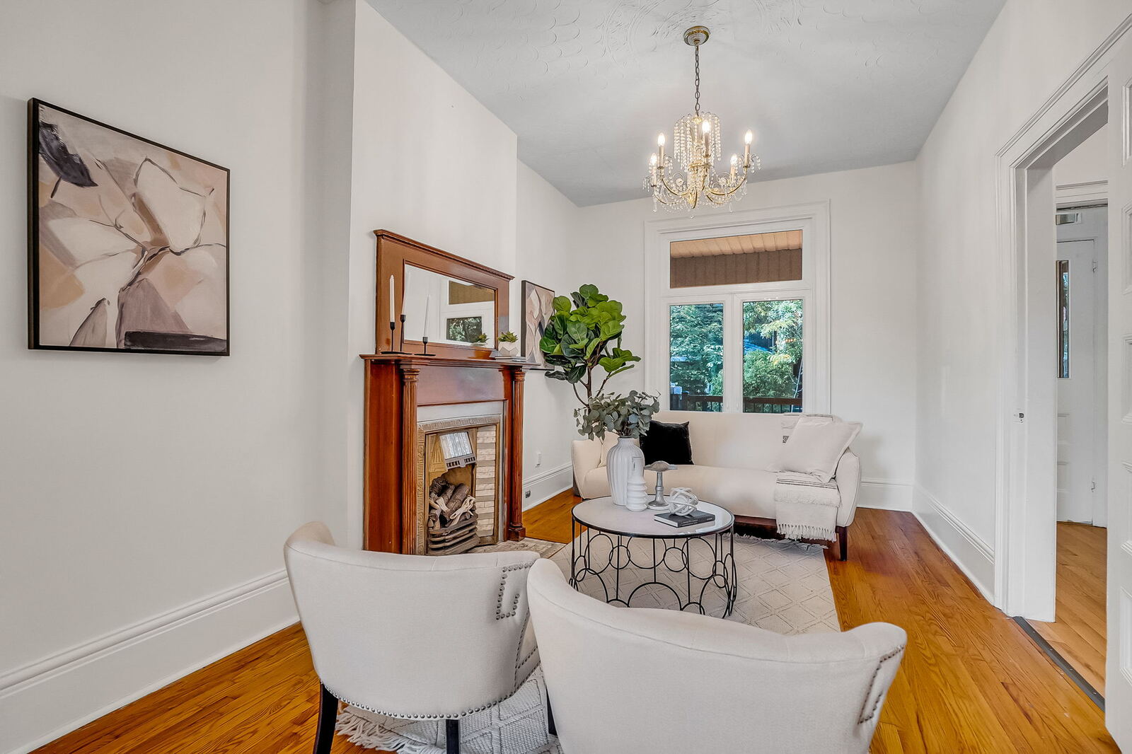 Staged living room at 667 Shaw Street